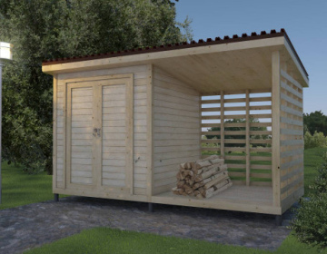 Хозблок с двойной дверью и дровником 2x4
